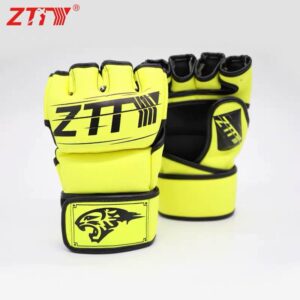 ZTTY Half Finger Boxing Gloves PU Leather MMA Fighting Kick Boxing Gloves Karate Muay Thai Training Workout Gloves Men