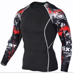 Men Compression Shirts MMA Rash Guard Keep Fit Fitness Long Sleeves Base Layer Skin Tight Weight Lifting Elastic Mens T Shirts