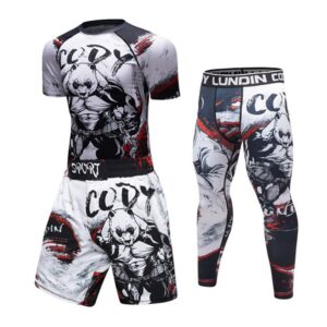 Men Long Sleeves Shirts Tracksuit Jiu Jitsu T-shirt+Pants Fitness Boxing Jerseys Set BJJ Muay Thai MMA Gym Rash Guard Sportsuit